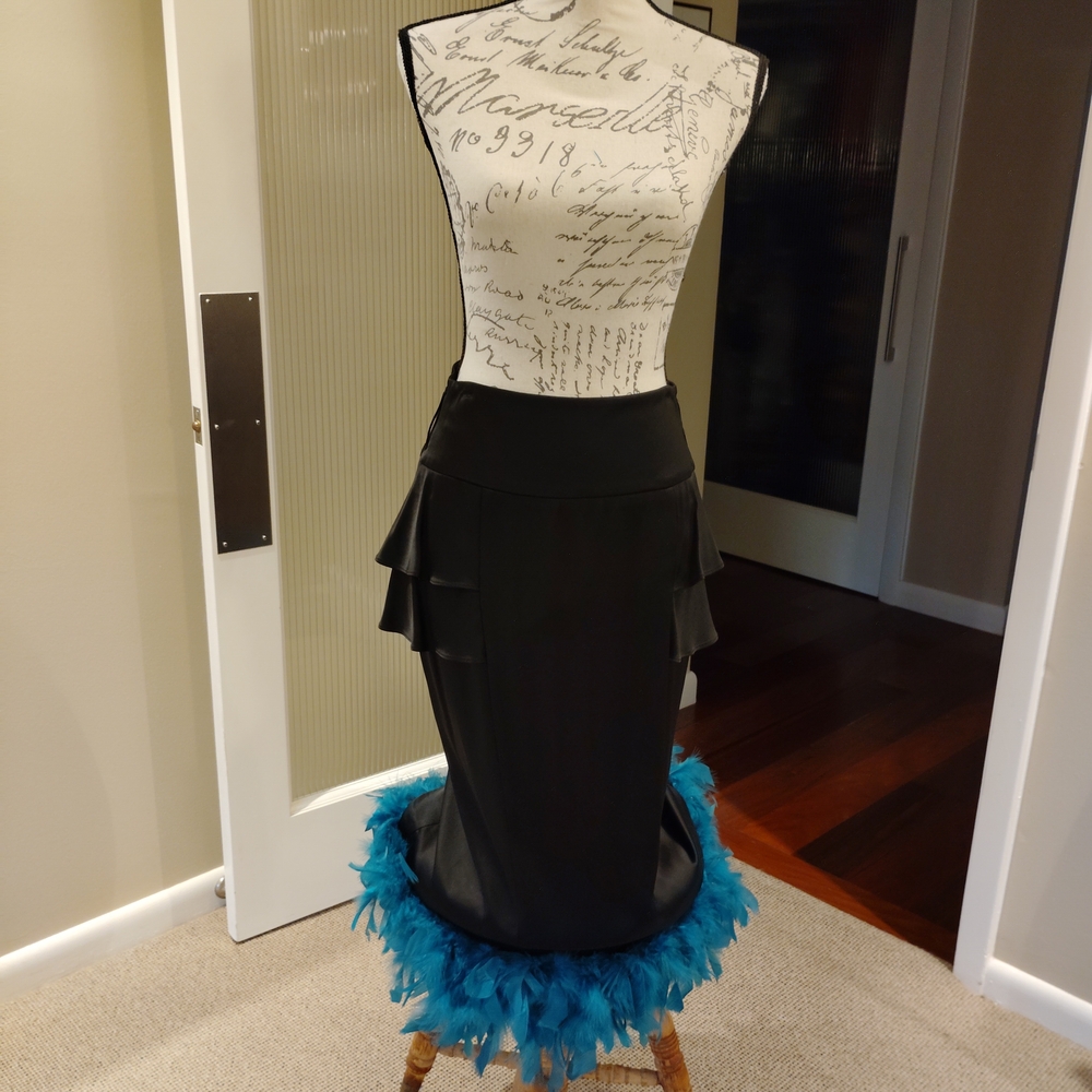 Reiss Black Pencil Skirt with Teal Ruffle